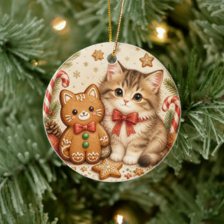 Süße Lebkuchen-Katz-Weihnachtsdekoration Keramik Ornament