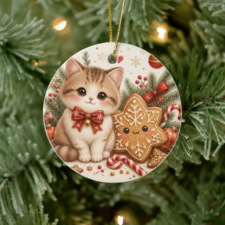 Süße Lebkuchen-Katz-Weihnachtsdekoration Keramik Ornament
