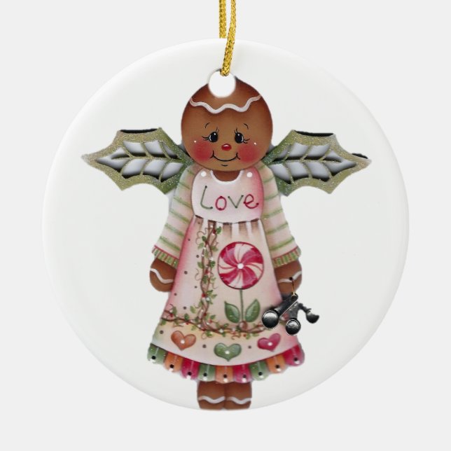 Süße Lebkuchen-Liebe-Engels-Verzierung Keramikornament (Vorne)