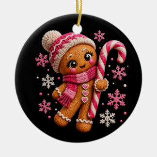 Süße Lebkuchen-Rosa-Zuckerstangen-Weihnachtsmädche Keramik Ornament