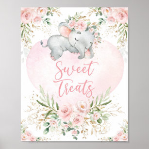 Süße Leckereien   Dreamy Baby Elephant Blush Flora Poster