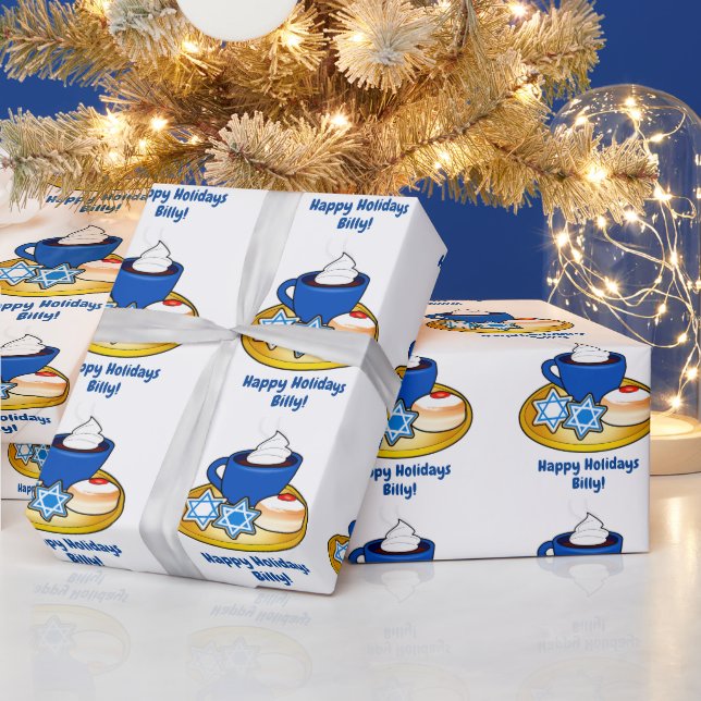 Süße Leckereien im Hanukka-Namen individuell anpas Geschenkpapier (Feiertage)