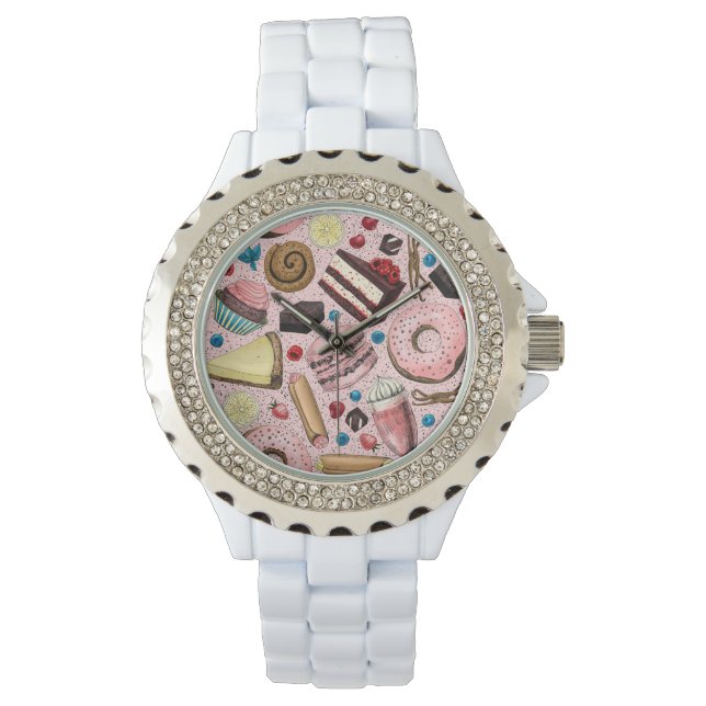 Süße Leckereien in Rosa Armbanduhr (Vorderseite)
