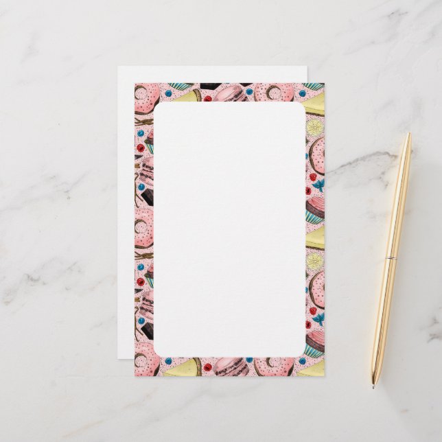 Süße Leckereien in Rosa Briefpapier (Vorderseite/Rückseite Beispiel)