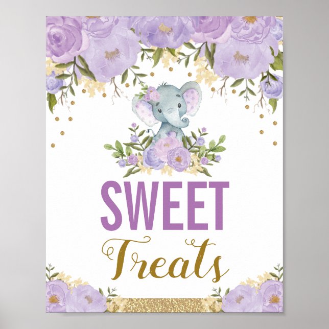 Süße Leckereien Lila Elephant Lavender Floral Gefa Poster (Vorne)