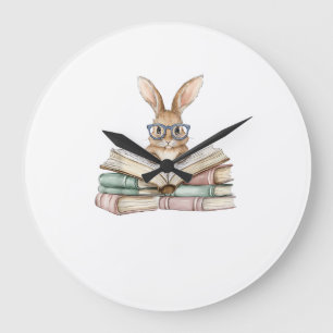 Süße Lesebunny-Brille Bücher Bücherwurm Leser T Große Wanduhr