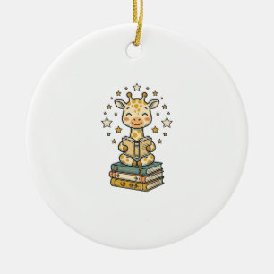 Süße lesende Giraffe Buchliebhaber Vintage-Shirt D Keramik Ornament