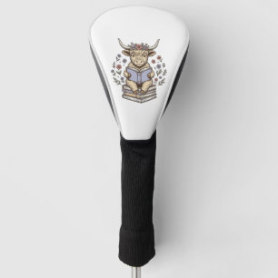 Süße lesende Kuh Blumenbuchstapel Vintage-Design_ Golf Headcover