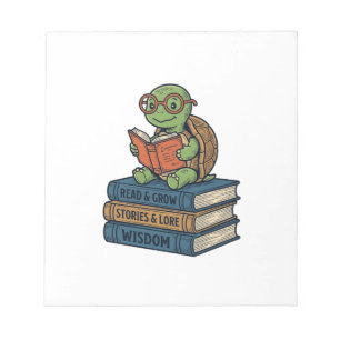 Süße lesende Schildkröte auf Büchern Vintage Vekto Notizblock