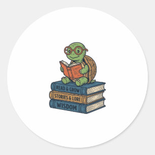 Süße lesende Schildkröte auf Büchern Vintage Vekto Runder Aufkleber