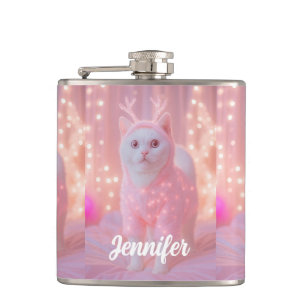 Süße leuchtende Rentier-Kitty-Winterfantasie Flachmann
