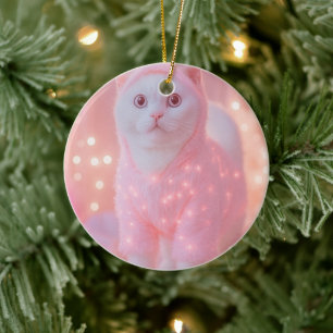 Süße leuchtende Rentier-Kitty-Winterfantasie Keramik Ornament