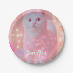 Süße leuchtende Rentier-Kitty-Winterfantasie       Pappteller
