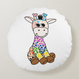 Süße LGBTQ+ Regenbogen-Giraffe Quasar Progress Pri Rundes Kissen