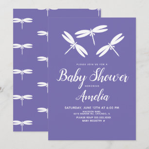 Süße Libellen  Lila Weiße Babyparty   Einladung