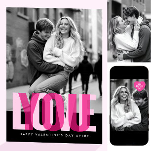 Süße Liebe dich 3 Fotos Valentinstag Schwarz Rosa Karte