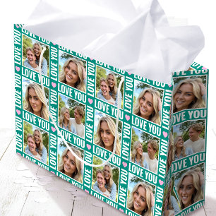 Süße Liebe dich 4 Foto-Collage grün rosa Herz Große Geschenktüte