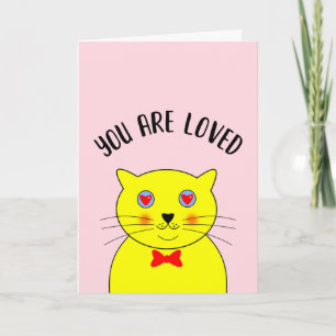 Süße Liebe Dicke Gelbe Katze Rote Herzen Liebe Karte