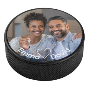 Süße Liebes-Herz-Foto-Paare Personalisierte Namen Eishockey Puck