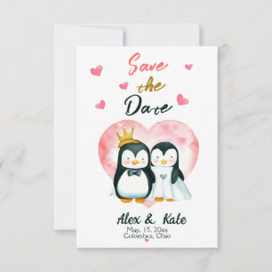 Süße Liebes-Pinguin-Hochzeit - Termin vormerken Save The Date