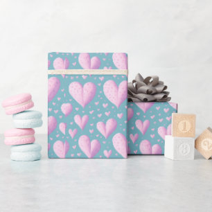 Süße Liebesherzen Mädchen Pastell Rosa und Blau Geschenkpapier