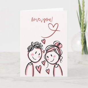 Süße Liebeskarte Love You mit Strichmännchen-Paar Karte