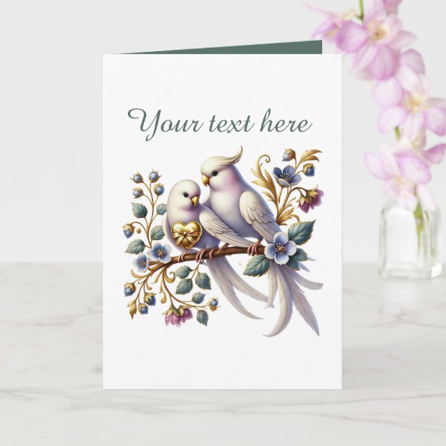 Süße Liebesvögel Hochzeit Text hinzufügen  Karte (Orchidee)