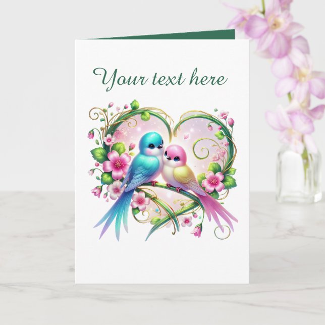 Süße Liebesvögel Hochzeit Text hinzufügen Karte (Orchidee)