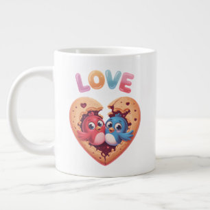 Süße Liebesvögel in einem Herz-Keks Jumbo-Tasse