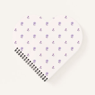 Süße lila Ditsy-Blüten Herzform Notizbuch