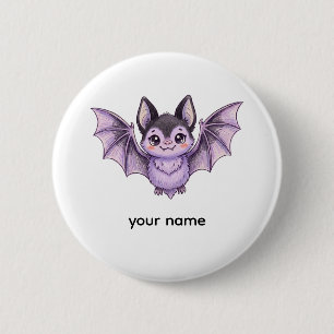 Süße lila Fledermaus Halloween Buntstift-Illustrat Button