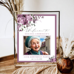 Süße lila florale Fotografie Geburtstags-Willkomme Poster