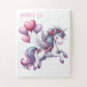 Süße lila florale weiße Einhorn-Puzzles 