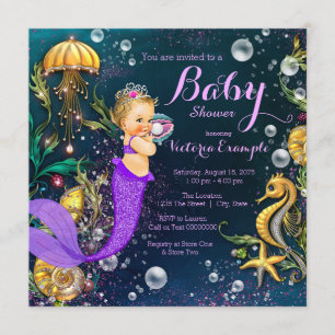 Süße lila Meerjungfrau Baby Shower Einladung