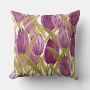 Süße lila rosa Tulpen Aquarellkunst Kissen
