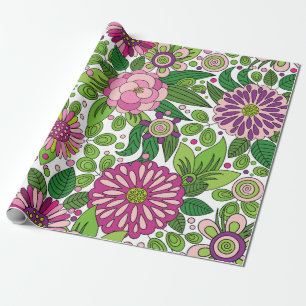 Süße lila rosa und grüne Blumen Muster Geschenkpapier