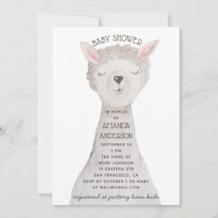 Süße Llama-Baby-Party Neutrale Wasserfarbe-Alpak Einladung