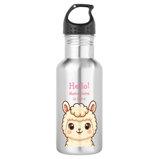 Süße Llama-Illustrationsdesign Edelstahlflasche (Vorderseite)