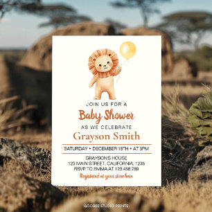 Süße Löwe Gelber Luftballon Jungen Baby Shower Einladung