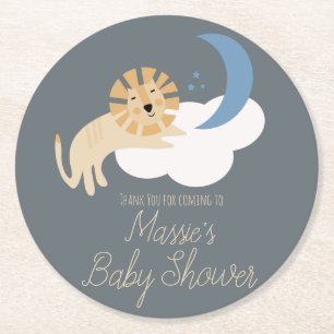 Süße Löwe Mond Wolke Baby Shower Danke    Runder Pappuntersetzer