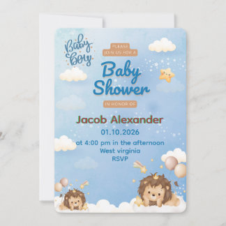 Süße Löwenkönig-Baby-Junge-Shower-Einladung Einladung