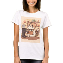 Süße lustige Barista-Katze mit Kaffee-T-Shirt