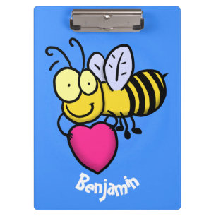 Süße lustige Biene mit Herz Cartoon-Illustration Klemmbrett