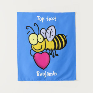 Süße lustige Biene mit Herz Cartoon-Illustration  Wandteppich