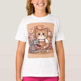 Süße lustige Cartoon-Barista-Katze Kinder T-Shirt