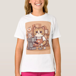 Süße lustige Cartoon-Barista-Katze Kinder T-Shirt