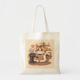 Süße lustige Cartoon-Barista-Katze-Tragetasche Tragetasche
