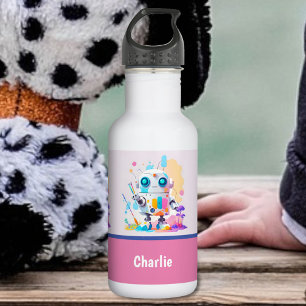 Süße lustige chaotische Robotermalerei Spritzer Edelstahlflasche