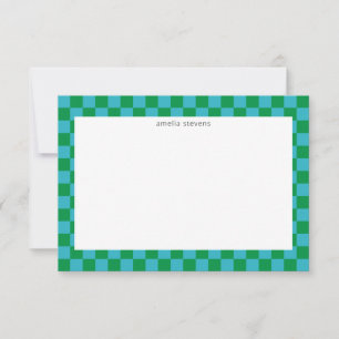 Süße lustige Checkerboard Blau Grün Geometrische N Dankeskarte