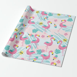 Süße lustige Flamingo Mintgrün tropisches Muster Geschenkpapier